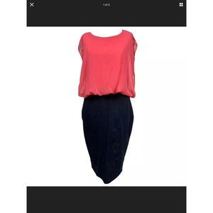 Annabelle Two Tone Deep Coral & Black Bodycon Blouson Top Dress